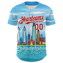 Load image into Gallery viewer, Custom Blue Red-White 3D Pattern Design Philadelphia Cityscape Skyline Authentic Baseball Jersey
