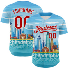 Load image into Gallery viewer, Custom Blue Red-White 3D Pattern Design Philadelphia Cityscape Skyline Authentic Baseball Jersey
