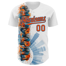 Load image into Gallery viewer, Custom White Orange-Blue 3D Pattern Design Philadelphia Cityscape Skyline Authentic Baseball Jersey
