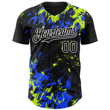 Custom Black Royal Neon Green-White 3D Pattern Design Splash Authentic Baseball Jersey