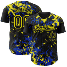 Load image into Gallery viewer, Custom Black Thunder Blue-Light Yellow 3D Pattern Design Splash Authentic Baseball Jersey
