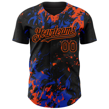 Custom Black Thunder Blue-Orange 3D Pattern Design Splash Authentic Baseball Jersey