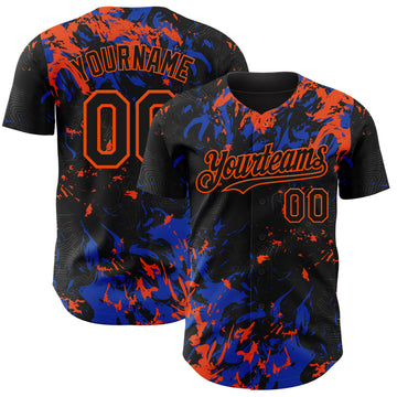 Custom Black Thunder Blue-Orange 3D Pattern Design Splash Authentic Baseball Jersey