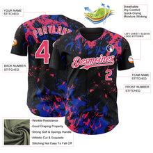 Charger l'image dans la galerie, Custom Black Neon Pink Thunder Blue-White 3D Pattern Design Splash Authentic Baseball Jersey

