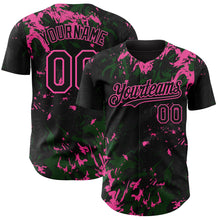 Load image into Gallery viewer, Custom Black Green-Pink 3D Pattern Design Splash Authentic Baseball Jersey
