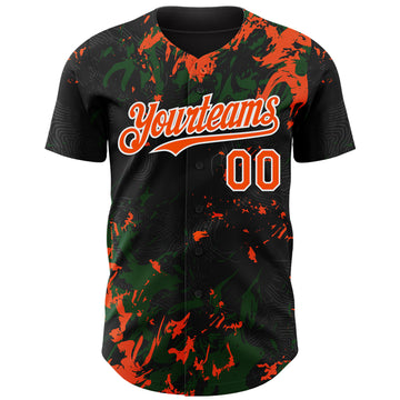 Custom Black Orange Green-White 3D Pattern Design Splash Authentic Baseball Jersey