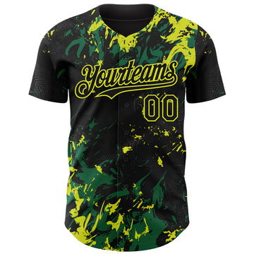 Custom Black Kelly Green-Neon Yellow 3D Pattern Design Splash Authentic Baseball Jersey
