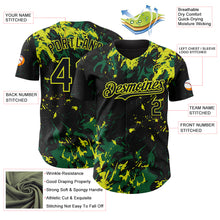 Charger l'image dans la galerie, Custom Black Kelly Green-Neon Yellow 3D Pattern Design Splash Authentic Baseball Jersey
