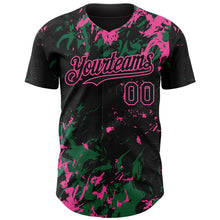 Charger l'image dans la galerie, Custom Black Kelly Green-Pink 3D Pattern Design Splash Authentic Baseball Jersey
