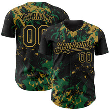 Charger l'image dans la galerie, Custom Black Kelly Green-Old Gold 3D Pattern Design Splash Authentic Baseball Jersey

