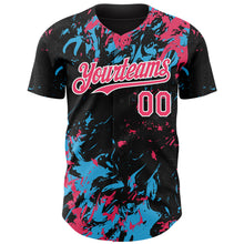 Charger l'image dans la galerie, Custom Black Neon Pink Sky Blue-White 3D Pattern Design Splash Authentic Baseball Jersey
