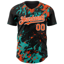 Load image into Gallery viewer, Custom Black Orange Aqua-White 3D Pattern Design Splash Authentic Baseball Jersey
