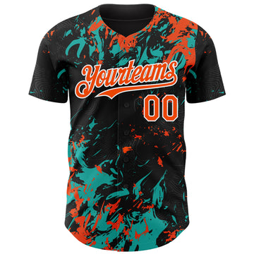 Custom Black Orange Aqua-White 3D Pattern Design Splash Authentic Baseball Jersey