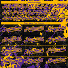 Charger l'image dans la galerie, Custom Black Purple-Gold 3D Pattern Design Splash Authentic Baseball Jersey
