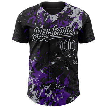 Custom Black Purple-Gray 3D Pattern Design Splash Authentic Baseball Jersey