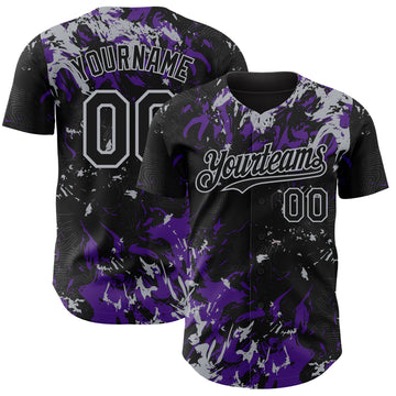 Custom Black Purple-Gray 3D Pattern Design Splash Authentic Baseball Jersey