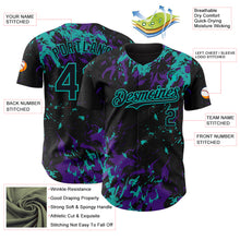 Load image into Gallery viewer, Custom Black Purple-Aqua 3D Pattern Design Splash Authentic Baseball Jersey
