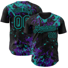 Load image into Gallery viewer, Custom Black Purple-Aqua 3D Pattern Design Splash Authentic Baseball Jersey

