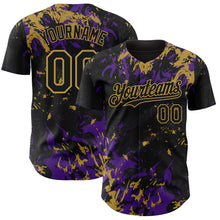 Load image into Gallery viewer, Custom Black Purple-Old Gold 3D Pattern Design Splash Authentic Baseball Jersey
