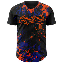 Load image into Gallery viewer, Custom Black Royal-Orange 3D Pattern Design Splash Authentic Baseball Jersey
