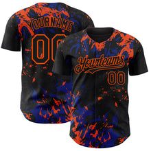 Load image into Gallery viewer, Custom Black Royal-Orange 3D Pattern Design Splash Authentic Baseball Jersey
