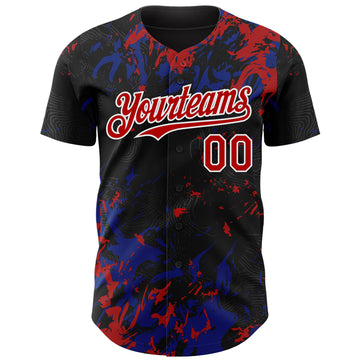 Custom Black Red Royal-White 3D Pattern Design Splash Authentic Baseball Jersey