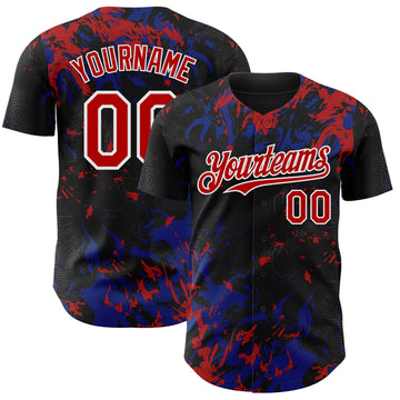 Custom Black Red Royal-White 3D Pattern Design Splash Authentic Baseball Jersey
