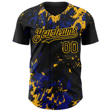 Load image into Gallery viewer, Custom Black Royal-Gold 3D Pattern Design Splash Authentic Baseball Jersey
