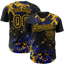 Load image into Gallery viewer, Custom Black Royal-Gold 3D Pattern Design Splash Authentic Baseball Jersey
