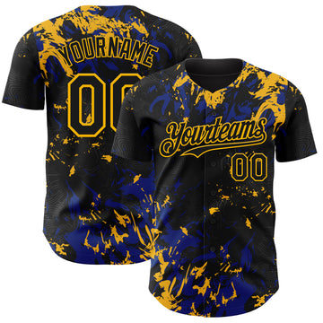 Custom Black Royal-Gold 3D Pattern Design Splash Authentic Baseball Jersey