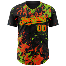 Charger l'image dans la galerie, Custom Black Orange-Neon Green 3D Pattern Design Splash Authentic Baseball Jersey
