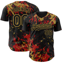 Charger l'image dans la galerie, Custom Black Red-Old Gold 3D Pattern Design Splash Authentic Baseball Jersey
