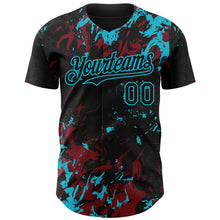 Charger l'image dans la galerie, Custom Black Crimson-Lakes Blue 3D Pattern Design Splash Authentic Baseball Jersey
