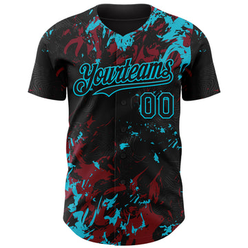 Custom Black Crimson-Lakes Blue 3D Pattern Design Splash Authentic Baseball Jersey