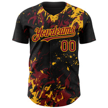Charger l'image dans la galerie, Custom Black Crimson-Gold 3D Pattern Design Splash Authentic Baseball Jersey
