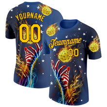 Charger l&#39;image dans la galerie, Custom Blue Yellow-Brown 3D Pickleball Balls American Flag Meteor Performance T-Shirt
