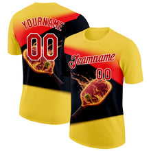 Загрузить изображение в средство просмотра галереи, Custom Yellow Red Black-White 3D Flame Pickleball Paddles Balls Performance T-Shirt
