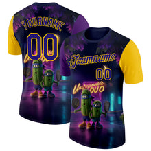 Laden Sie das Bild in den Galerie-Viewer, Custom Dark Purple Yellow 3D Funny Pickleball Paddles Balls Performance T-Shirt
