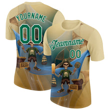 Загрузить изображение в средство просмотра галереи, Custom Cream Kelly Green-White 3D Funny Pickleball Paddles Pirate Skeleton Performance T-Shirt
