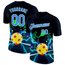Загрузить изображение в средство просмотра галереи, Custom Navy Powder Blue-White 3D Charged Pickleball Paddles Balls Court Performance T-Shirt
