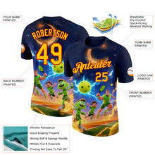 Charger l&#39;image dans la galerie, Custom Navy Yellow-Red 3D Charged Happy Family Pickleball Paddles Balls Performance T-Shirt
