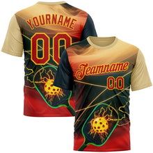 Laden Sie das Bild in den Galerie-Viewer, Custom Cream Red Blue-Yellow 3D Charged Pickleball Paddles Balls Performance T-Shirt
