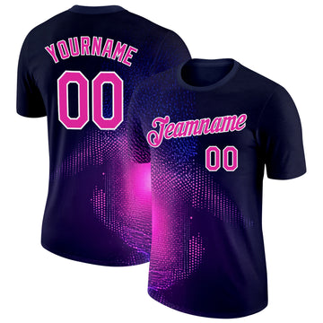 Custom Navy Deep Pink-White 3D Pattern Design Gradient Neon Sport Wear Performance T-Shirt