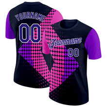 Charger l&#39;image dans la galerie, Custom Navy Dark Purple Pink-White 3D Pattern Design Neon Dots Sport Wear Performance T-Shirt
