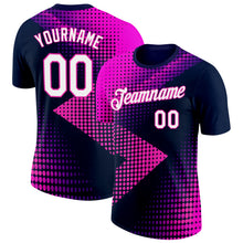 Load image into Gallery viewer, Custom Navy White-Deep Pink 3D Pattern Design Gradient Neon Sport Wear Performance T-Shirt
