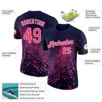 Custom Navy Neon Pink-White 3D Pattern Design Gradient Neon Sport Wear Performance T-Shirt