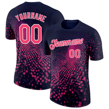 Load image into Gallery viewer, Custom Navy Neon Pink-White 3D Pattern Design Gradient Neon Sport Wear Performance T-Shirt
