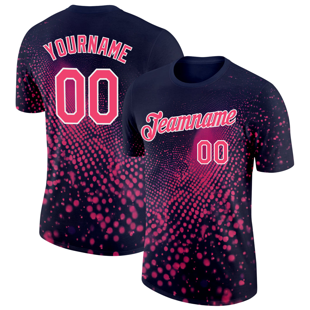 Custom Navy Neon Pink-White 3D Pattern Design Gradient Neon Sport Wear Performance T-Shirt