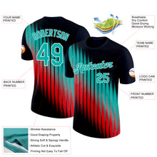 Charger l&#39;image dans la galerie, Custom Navy Aqua Red-White 3D Pattern Design Gradient Stripe Sport Wear Performance T-Shirt
