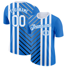Laden Sie das Bild in den Galerie-Viewer, Custom Blue White Powder Blue Gray-Black 3D Pattern Design Argentina Stripe Sport Wear Performance T-Shirt
